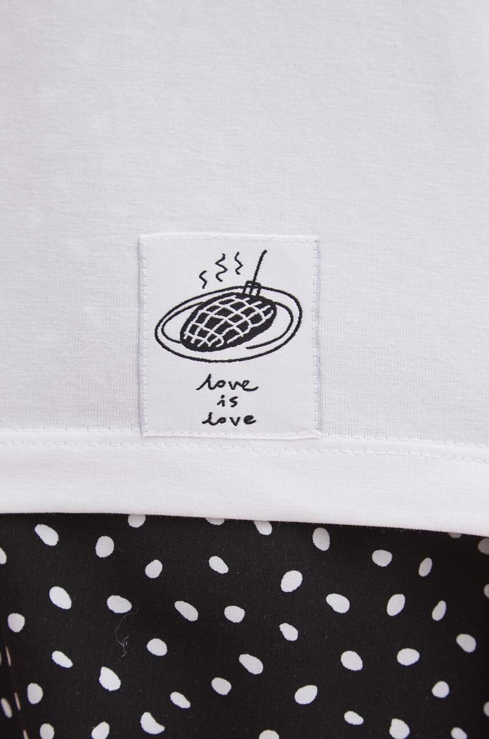 T-shirt bawełniany damski z domieszką elastanu by Magda Danaj - Porysunki kolor biały RS24-TSD275