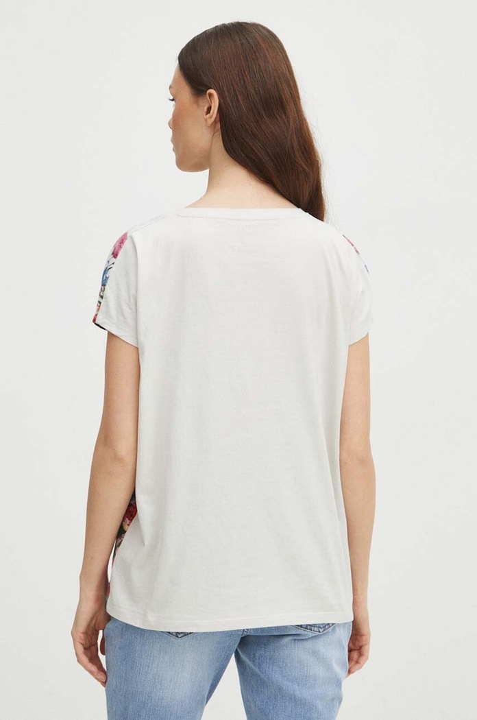Odzież T-shirt bawełniany damski z nadrukiem kolor beżowy RS24.TSD300 beżowy