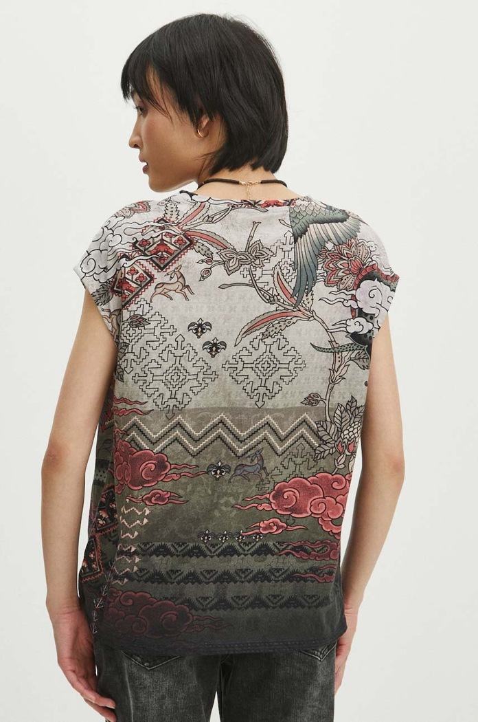 Odzież T-shirt bawełniany damski wzorzysty kolor multicolor RS24.TSD602 multicolor