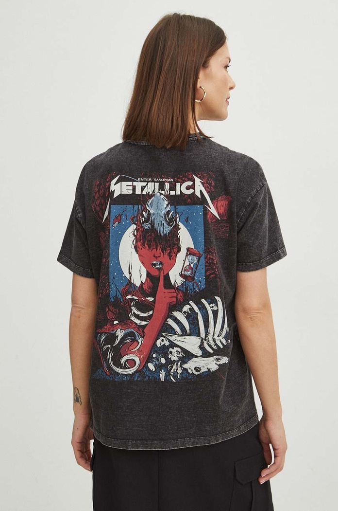 Bavlněné tričko dámské Metallica šedá barva šedá RS24-TSD652