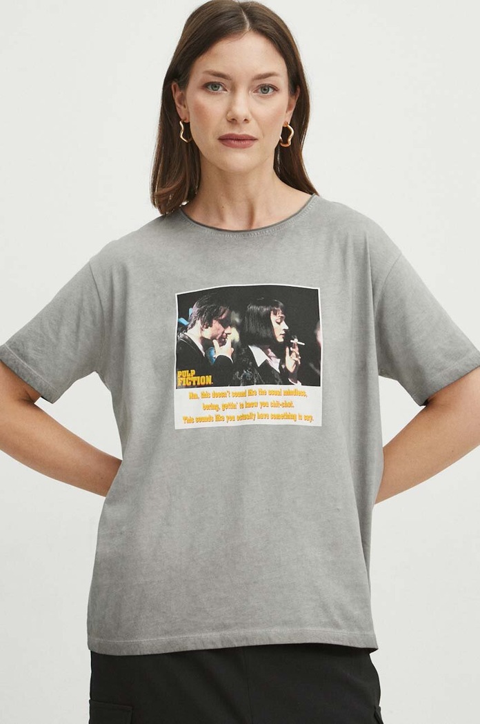 T-shirt bawełniany damski Pulp Fiction kolor szary RS24-TSD660 szary RS24