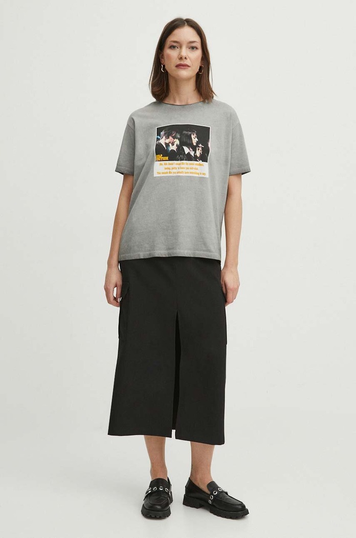 Odzież T-shirt bawełniany damski Pulp Fiction kolor szary RS24-TSD660 szary