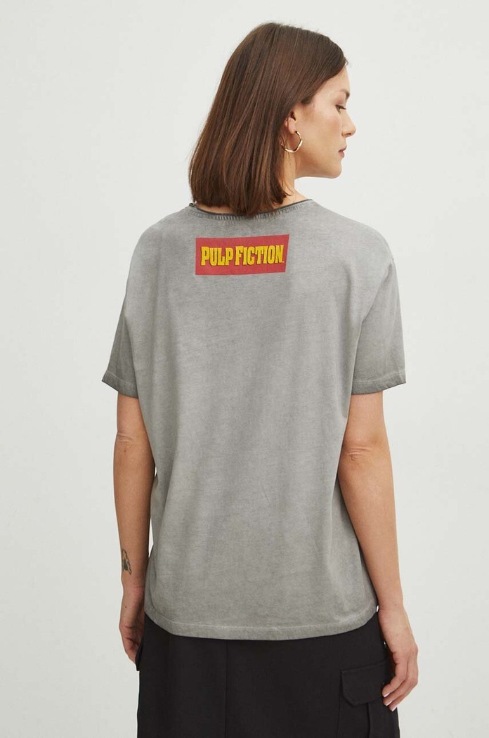 T-shirt bawełniany damski Pulp Fiction kolor szary szary RS24-TSD660