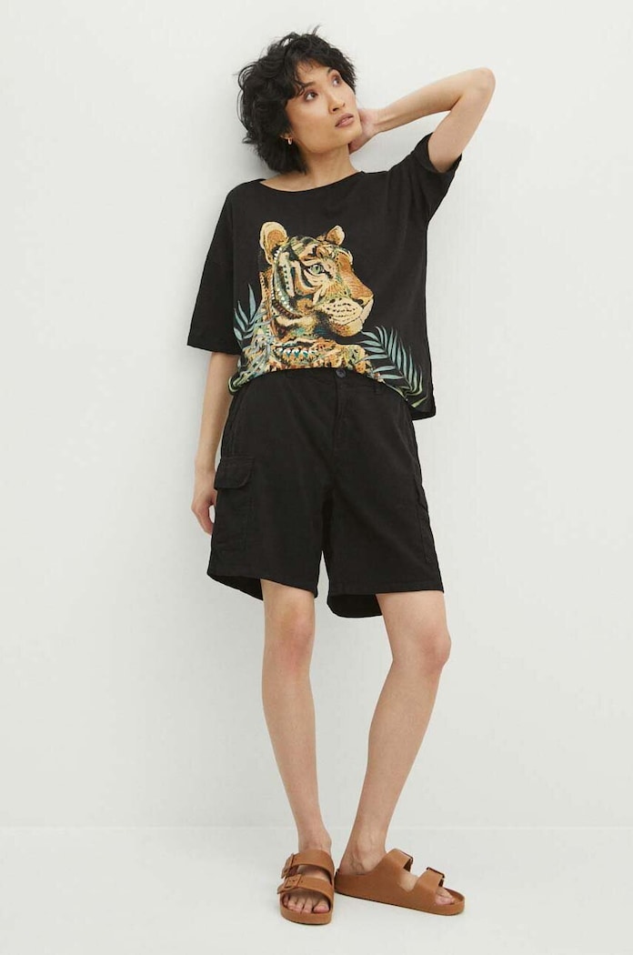 T-shirt bawełniany damski z nadrukiem kolor czarny RS24.TSD706 czarny RS24