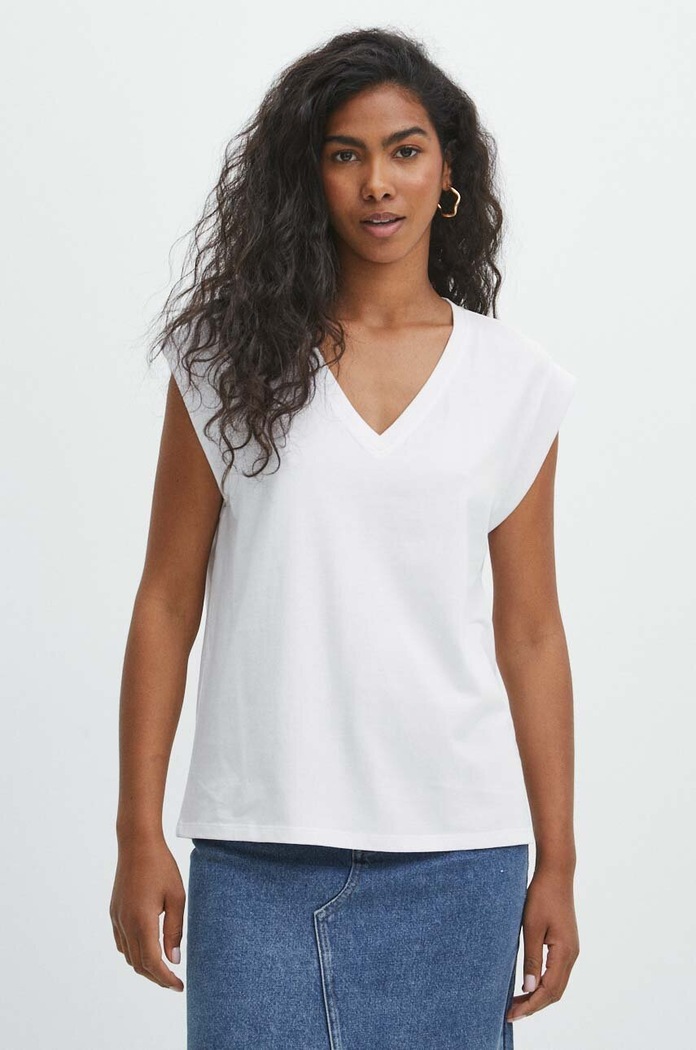 Odzież T-shirt bawełniany damski z nadrukiem kolor biały RS24-TSD806 biały