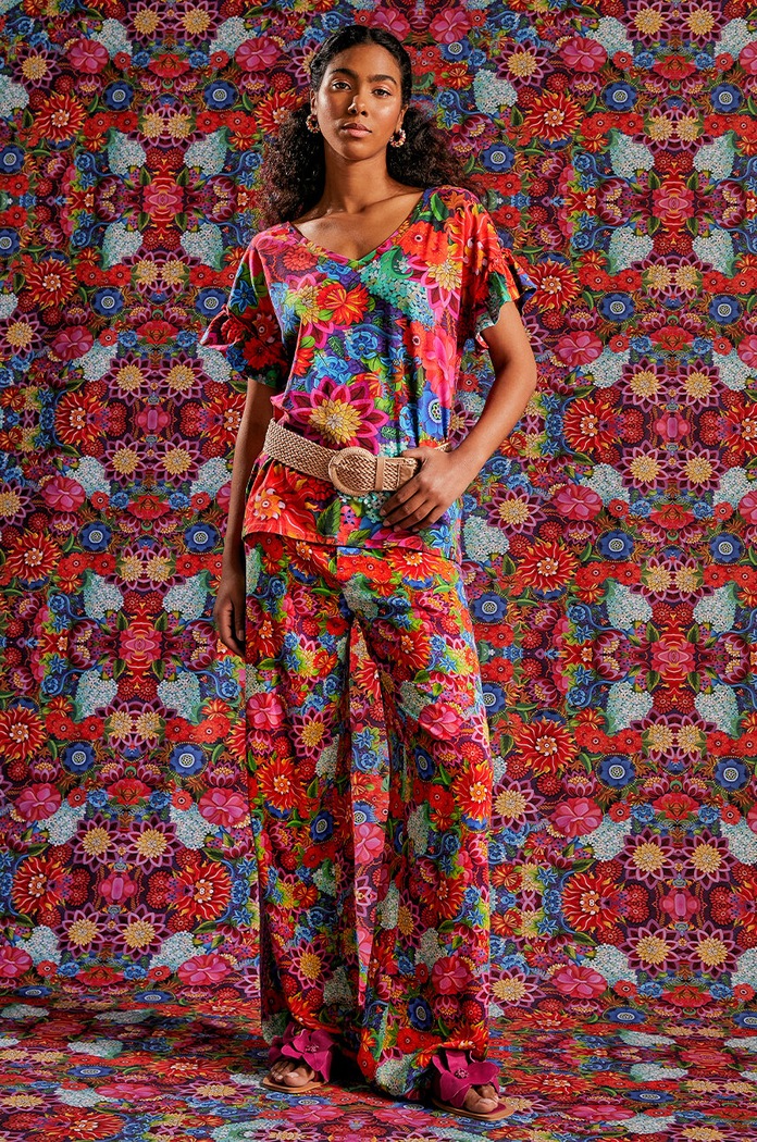 T-shirt bawełniany damski z domieszką elastanu z kolekcji Jane Tattersfield x Medicine kolor multicolor RS24-TSD855 multicolor RS24