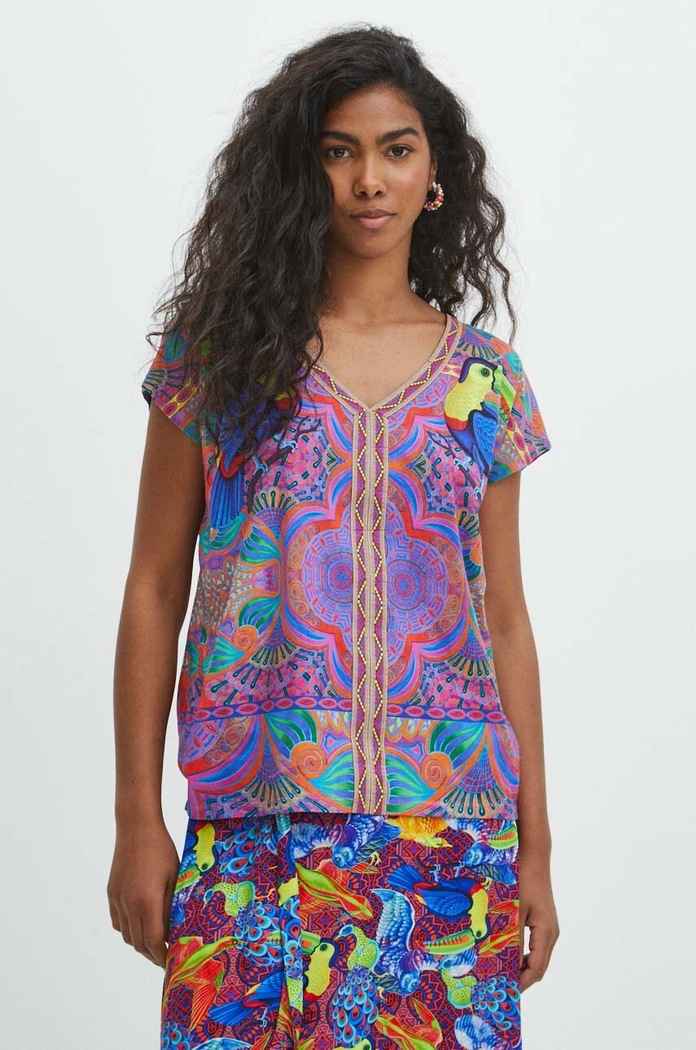 T-shirt bawełniany damski z kolekcji Jane Tattersfield x Medicine kolor multicolor RS24.TSD862 multicolor RS24