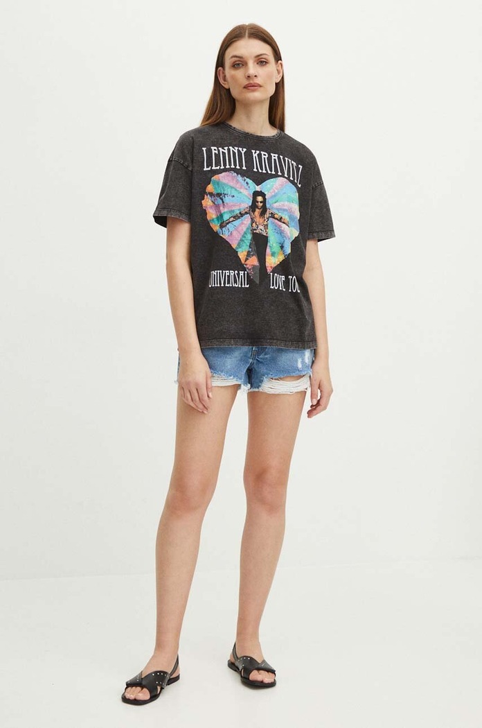 Odzież T-shirt bawełniany damski Lenny Kravitz kolor czarny RS24.TSD956 czarny