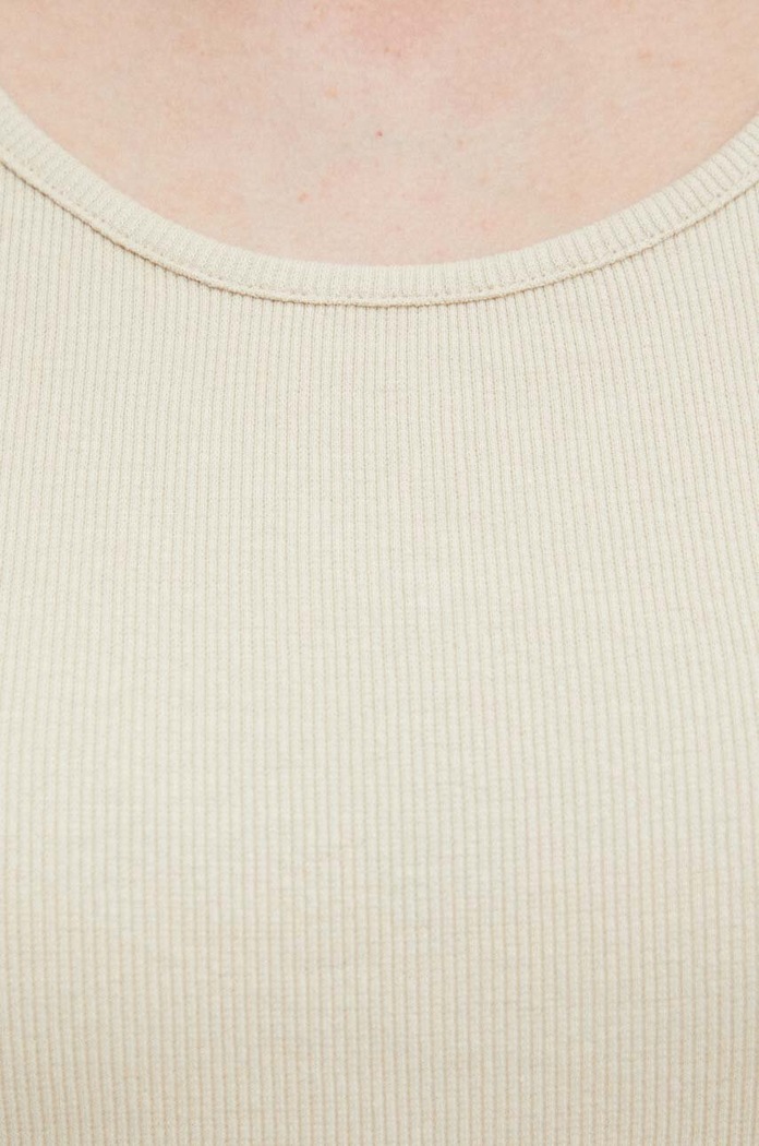 T-shirt bawełniany damski prążkowany z domieszką elastanu kolor beżowy RS24-TSDA12 beżowy