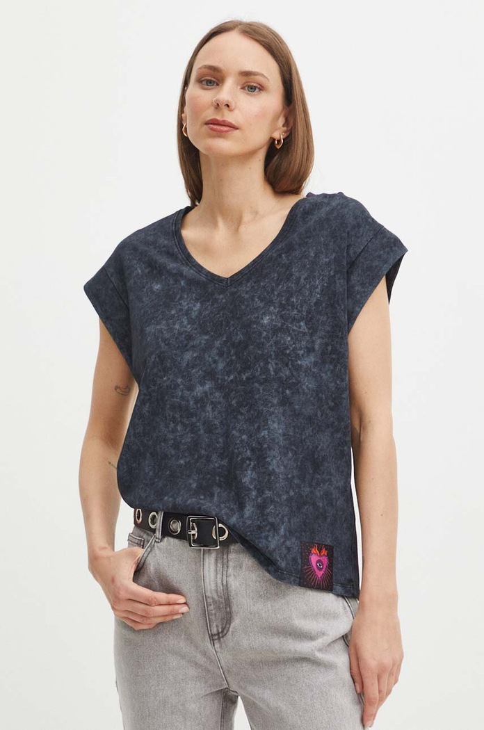 Odzież T-shirt bawełniany damski z nadrukiem kolor czarny RS24-TSDB05 czarny