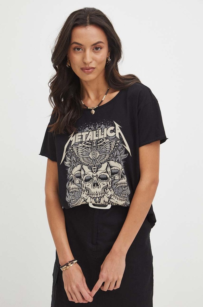 T-shirt bawełniany damski z nadrukiem Metallica kolor czarny RS24-TSDB53 czarny RS24