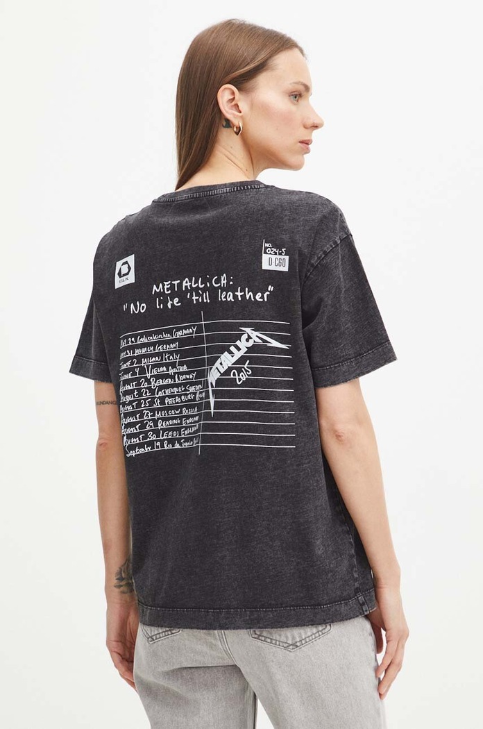 T-shirt bawełniany damski z nadrukiem Metallica kolor szary szary RS24-TSDB56