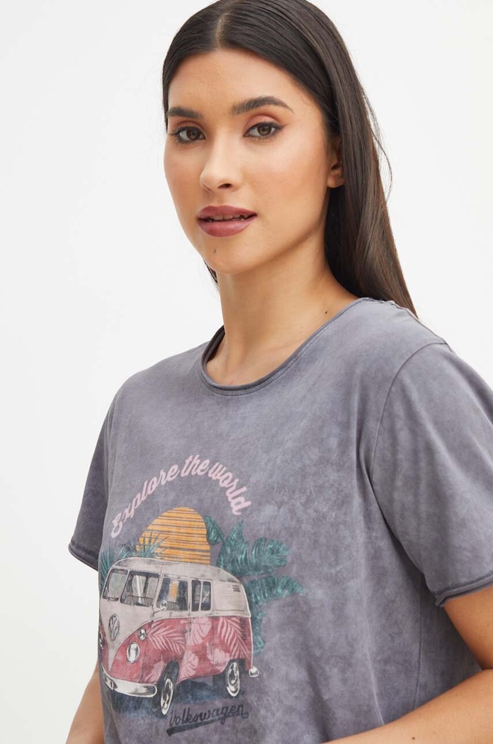 T-shirt bawełniany damski Volkswagen kolor szary RS24-TSDC20 szary