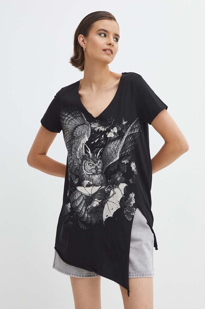 T-shirt bawełniany damski z nadrukiem Tattoo Art by Piotr Bemben kolor czarny RS24-TSDC53 czarny RS24