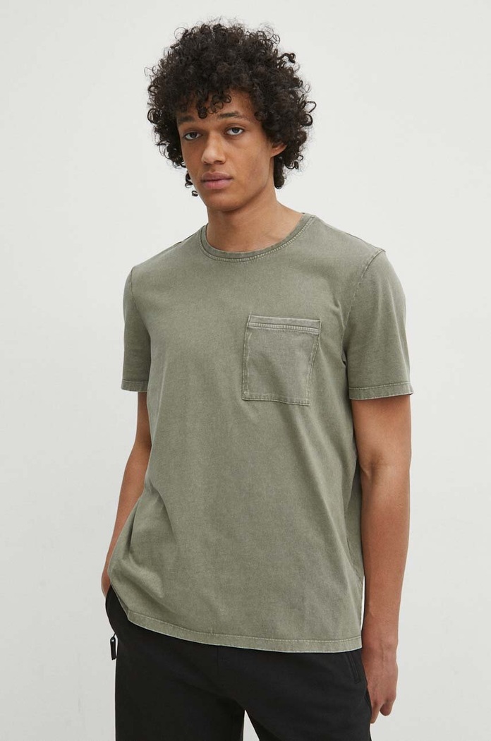 T-shirt bawełniany męski z efektem sprania kolor zielony RS24-TSM072 zielony