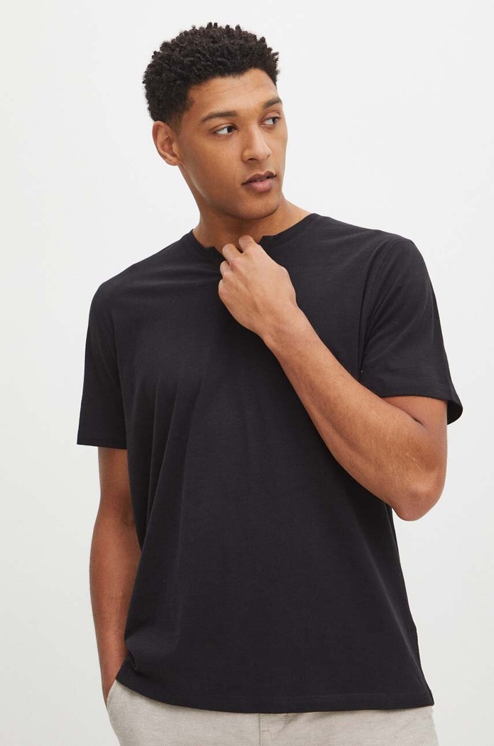 T-shirt bawełniany męski gładki kolor czarny bawełna czarny RS24.TSM095