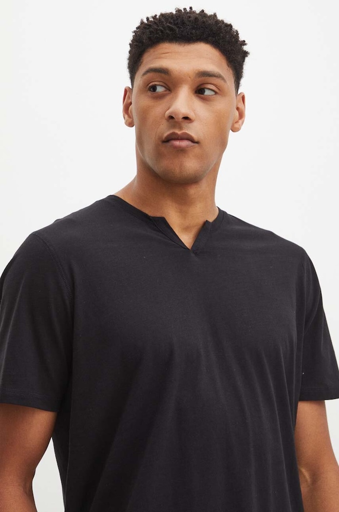T-shirt bawełniany męski gładki kolor czarny czarny RS24.TSM095