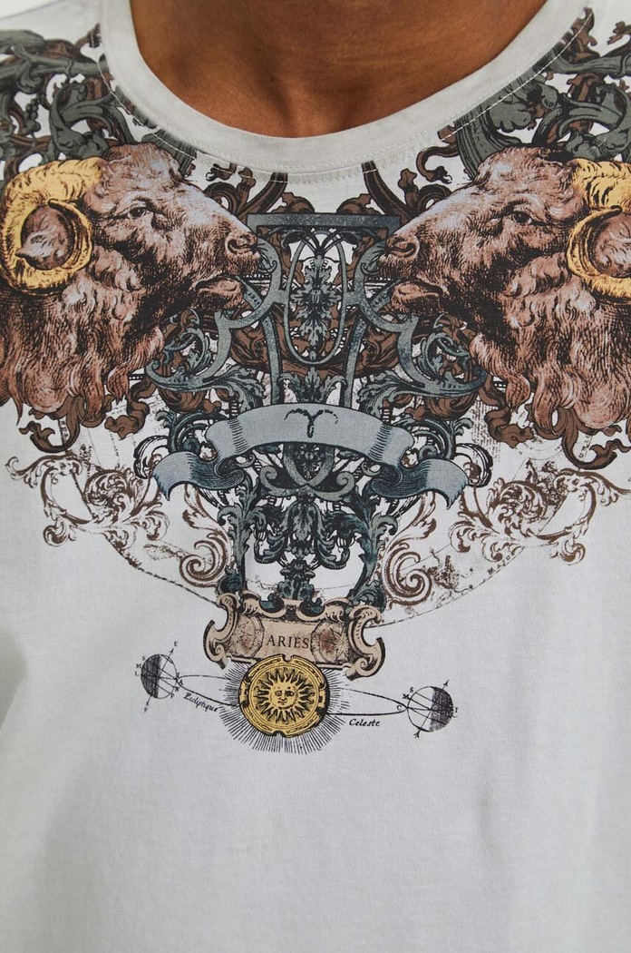 T-shirt bawełniany męski z kolekcji Zodiak - Baran kolor szary RS24.TSM152