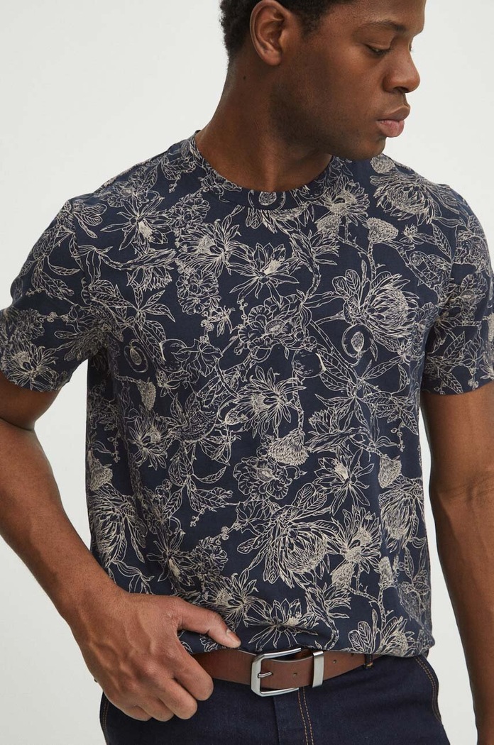 T-shirt bawełniany męski kolor granatowy granatowy RS24.TSM303