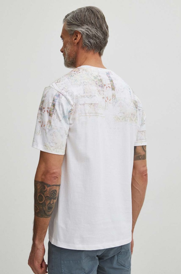 Odzież T-shirt bawełniany męski wzorzysty kolor biały RS24.TSM509 biały