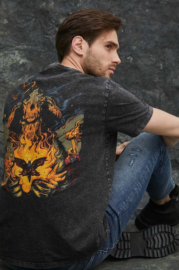 T-shirt bawełniany męski Metallica kolor czarny okrągły czarny RS24.TSM653