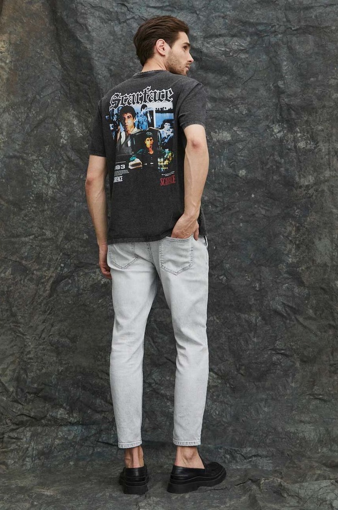 T-shirt bawełniany męski Scarface kolor szary okrągły szary RS24-TSM656