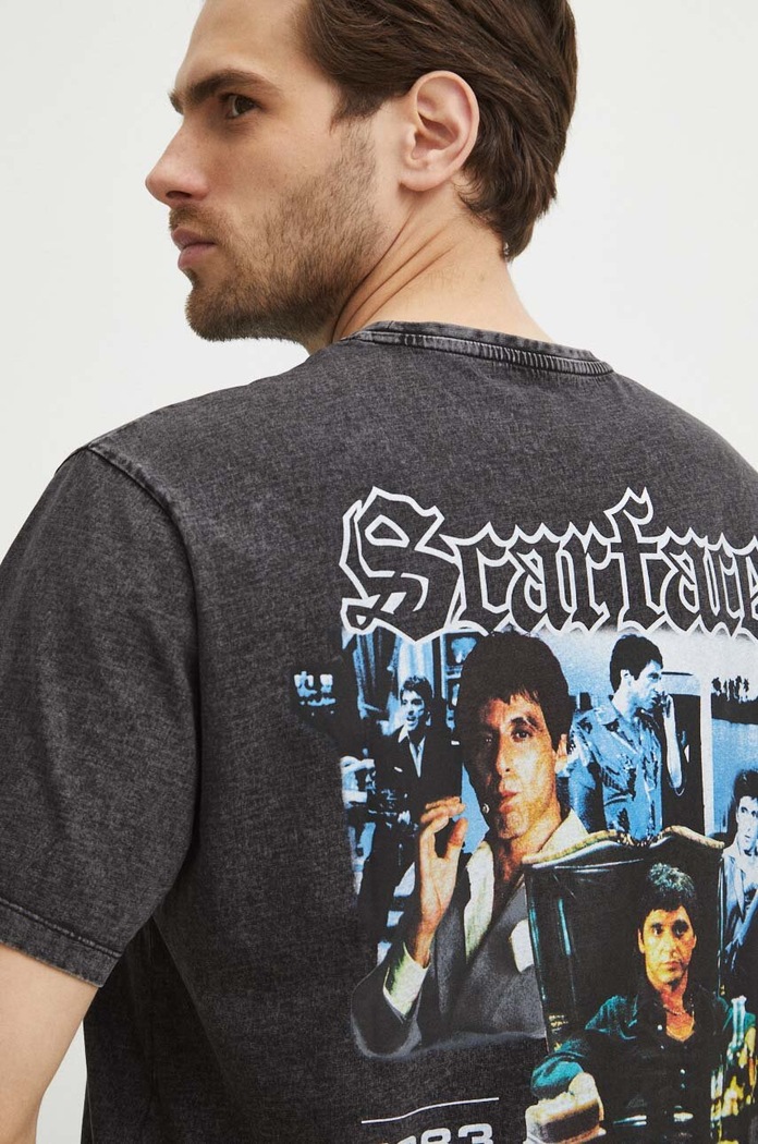 T-shirt bawełniany męski Scarface kolor szary RS24-TSM656 szary