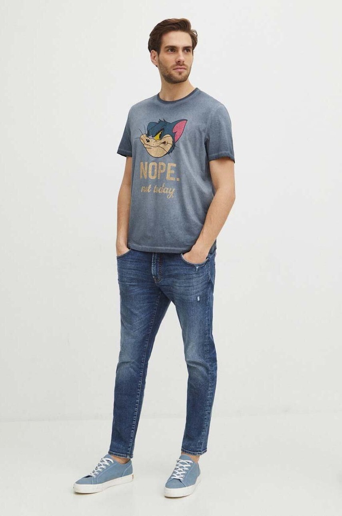 T-shirt bawełniany męski Tom and Jerry kolor szary RS24-TSM657 szary RS24