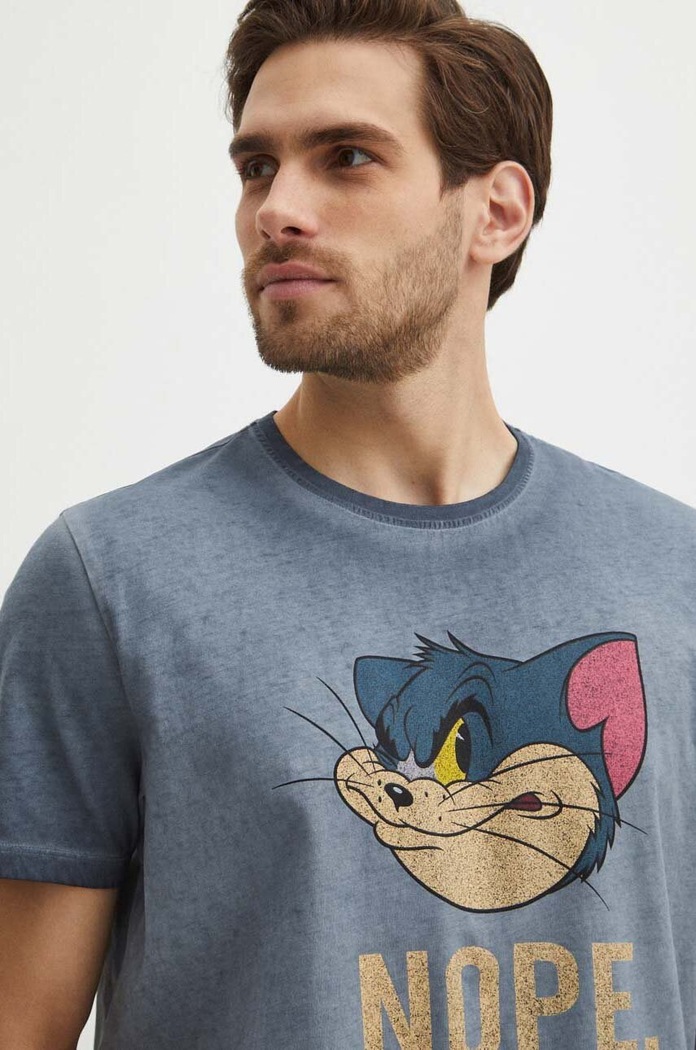 T-shirt bawełniany męski Tom and Jerry kolor szary RS24-TSM657 szary