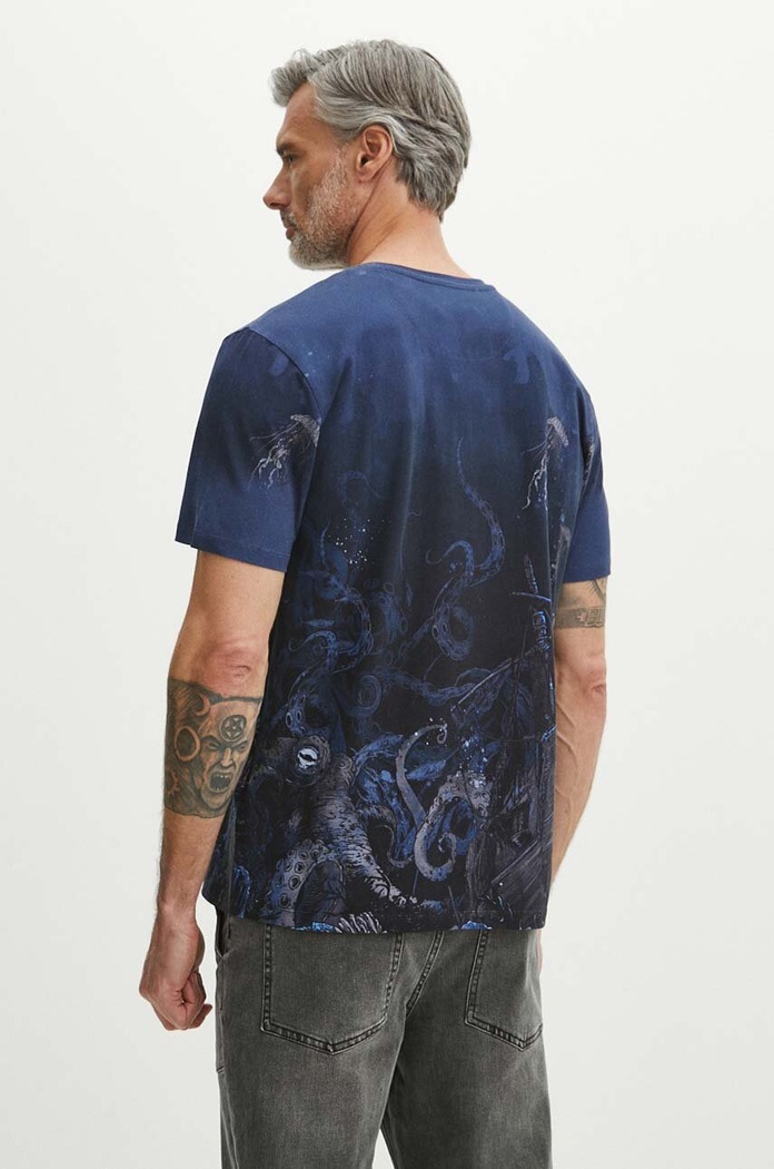 Odzież T-shirt bawełniany męski kolor granatowy RS24.TSM801 granatowy