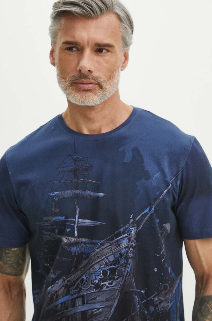 T-shirt bawełniany męski kolor granatowy granatowy RS24.TSM801