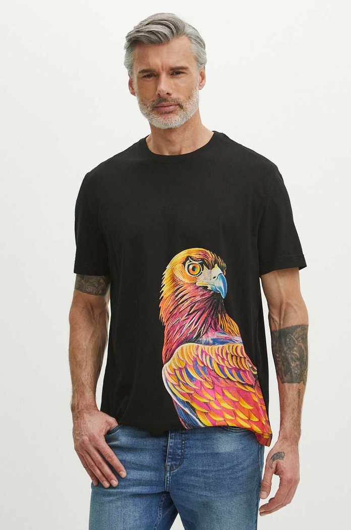 Odzież T-shirt bawełniany męski z kolekcji Jane Tattersfield x Medicine kolor czarny RS24-TSM852 czarny