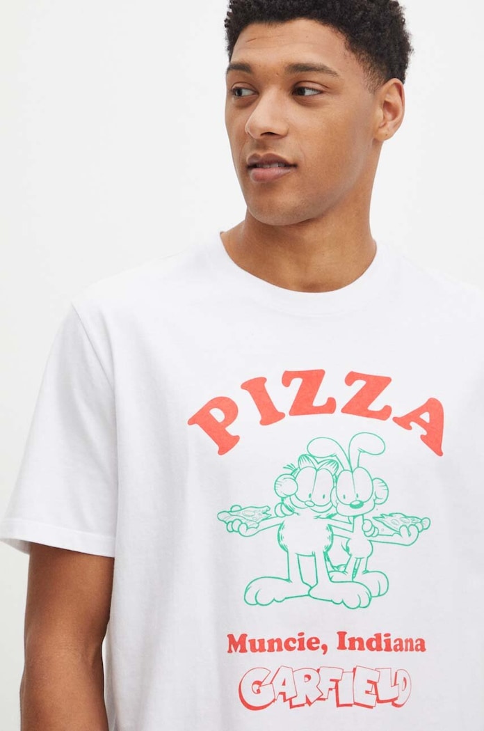 T-shirt bawełniany męski Garfield kolor biały biały RS24-TSM950