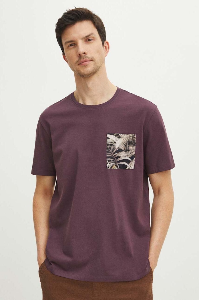 T-shirt bawełniany męski z kieszonką kolor fioletowy fioletowy RS24-TSMA10