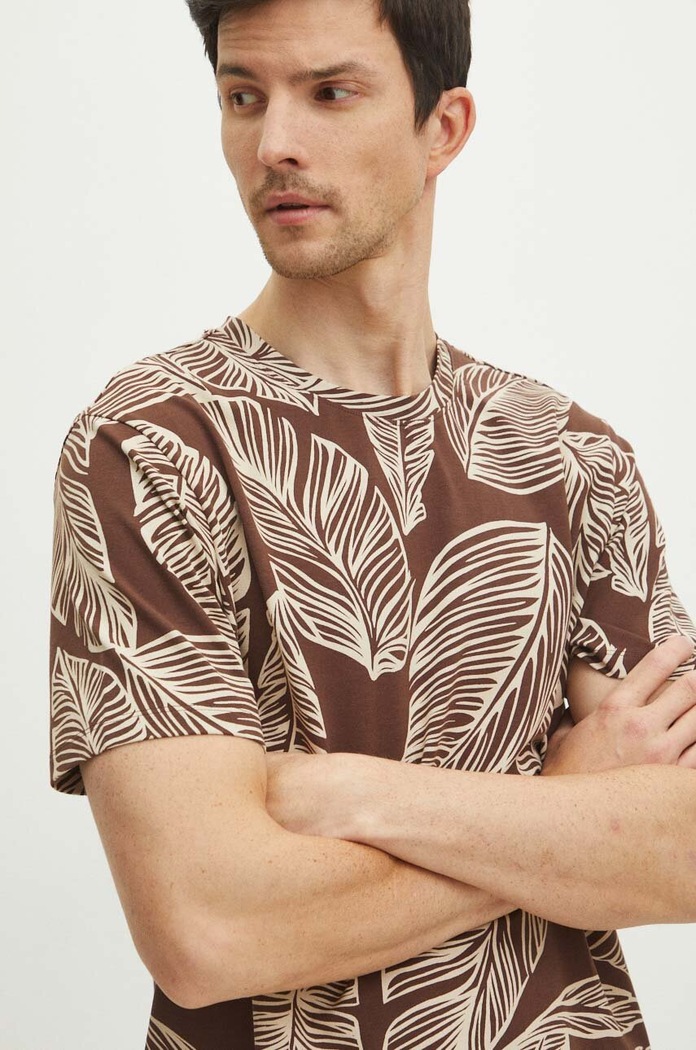 T-shirt bawełniany męski kolor brązowy brązowy RS24-TSMA27