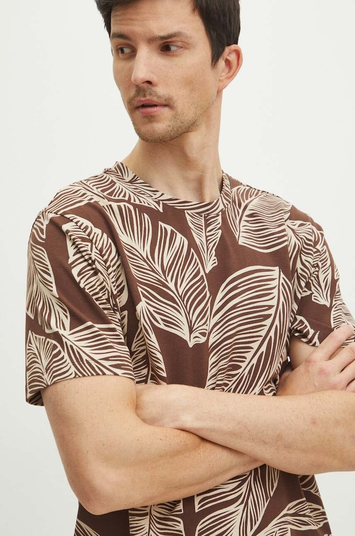 T-shirt bawełniany męski kolor brązowy brązowy RS24-TSMA27