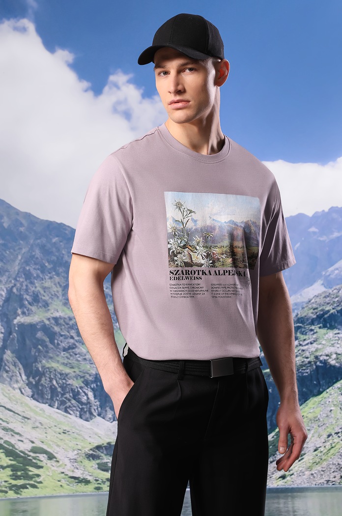 T-shirt bawełniany męski z kolekcji Tatrzański Park Narodowy x Medicine kolor fioletowy okrągły fioletowy RS24-TSMA52