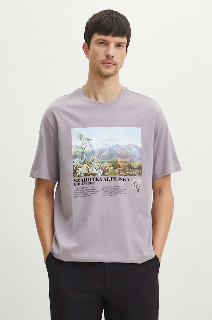 T-shirt bawełniany męski z kolekcji Tatrzański Park Narodowy x Medicine kolor fioletowy RS24-TSMA52 fioletowy RS24