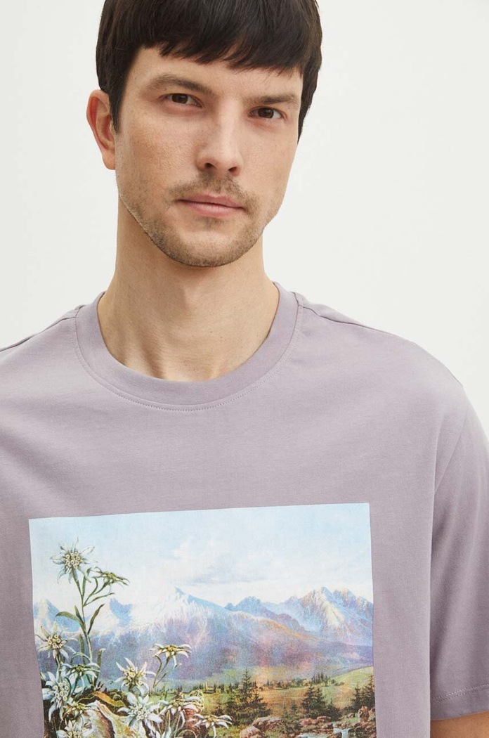 T-shirt bawełniany męski z kolekcji Tatrzański Park Narodowy x Medicine kolor fioletowy RS24-TSMA52 fioletowy