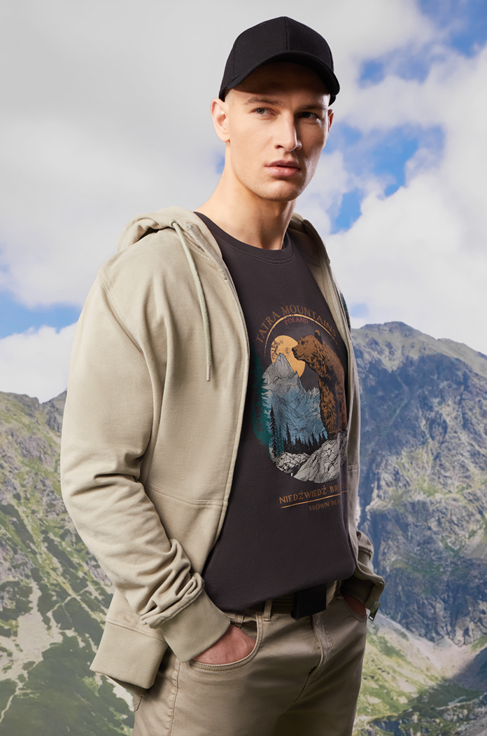 T-shirt bawełniany męski z kolekcji Tatrzański Park Narodowy x Medicine kolor szary okrągły szary RS24-TSMA53