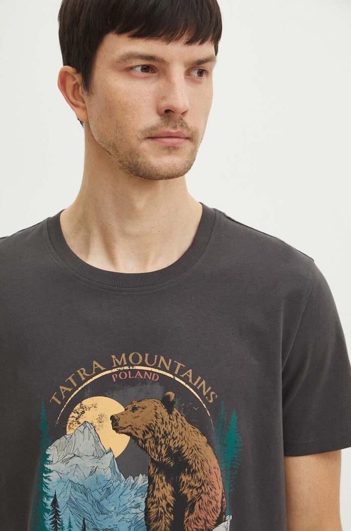 T-shirt bawełniany męski z kolekcji Tatrzański Park Narodowy x Medicine kolor szary RS24-TSMA53 szary