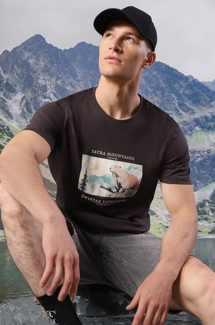T-shirt bawełniany męski z kolekcji Tatrzański Park Narodowy x Medicine kolor szary okrągły szary RS24-TSMA57