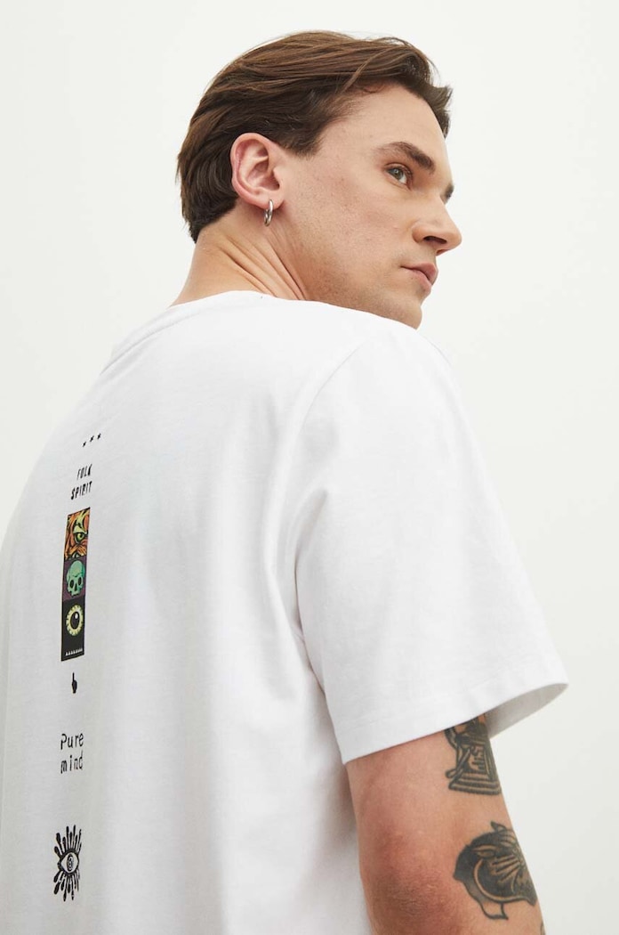 T-shirt bawełniany męski kolor biały biały RS24.TSMB18
