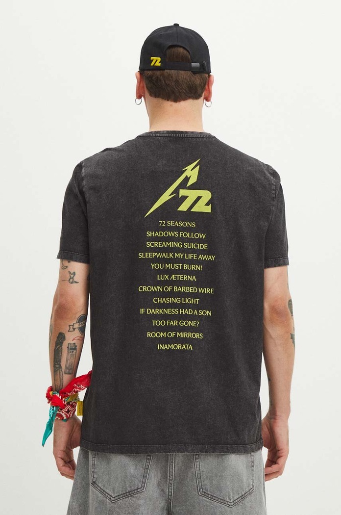 T-shirt bawełniany męski z nadrukiem Metallica kolor czarny czarny RS24-TSMB53