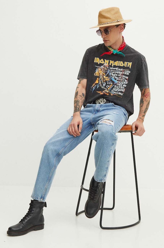 T-shirt bawełniany męski Iron Maiden kolor szary RS24.TSMB54 szary RS24