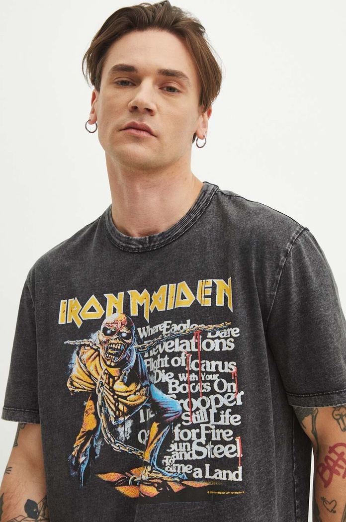 T-shirt bawełniany męski Iron Maiden kolor szary szary RS24.TSMB54
