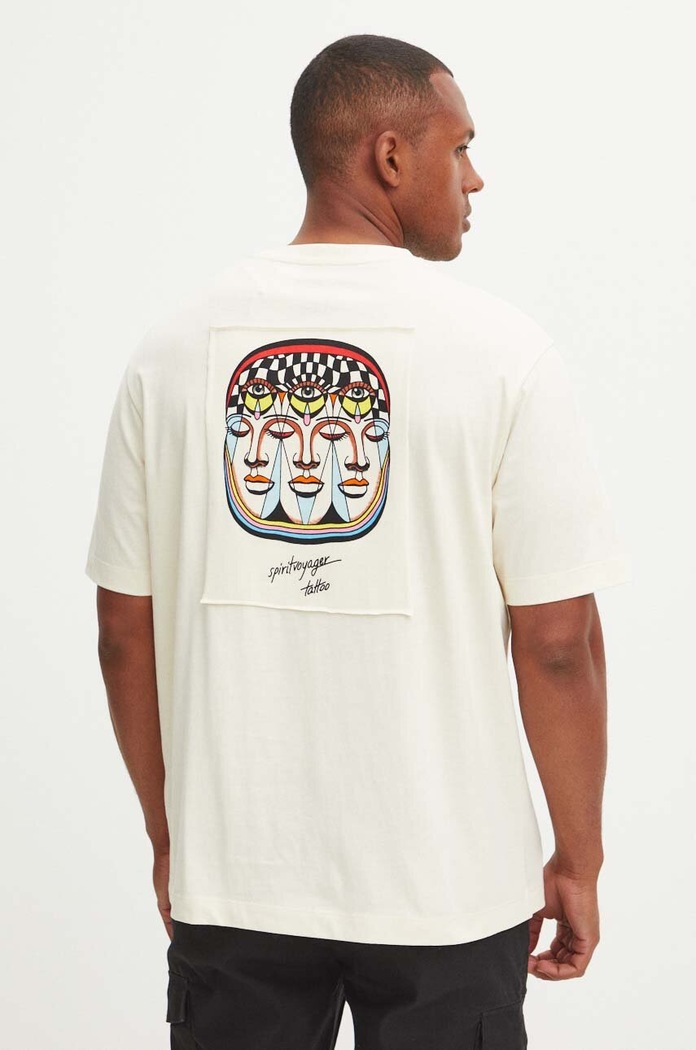 T-shirt bawełniany męski Tattoo Art by Oliwia Zaciera - Spirit Voyager kolor beżowy RS24-TSMC51 beżowy