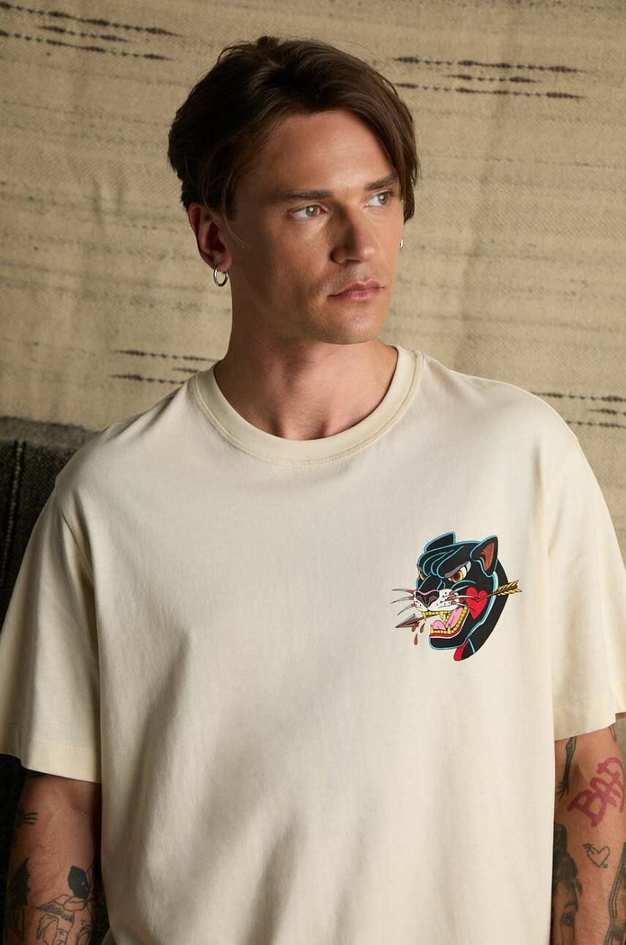T-shirt bawełniany męski Tattoo Art by Oliwia Zaciera - Spirit Voyager kolor beżowy RS24-TSMC51