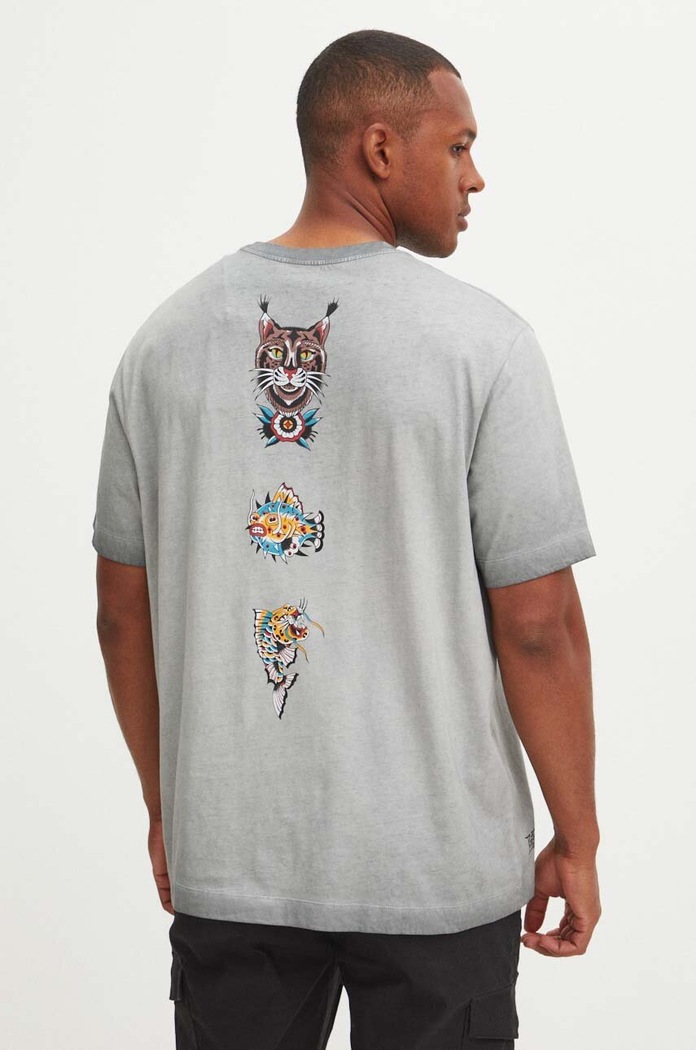 T-shirt bawełniany męski z nadrukiem Tattoo Art by Rafał Czerkas - Rafsmiler kolor szary szary RS24-TSMC57
