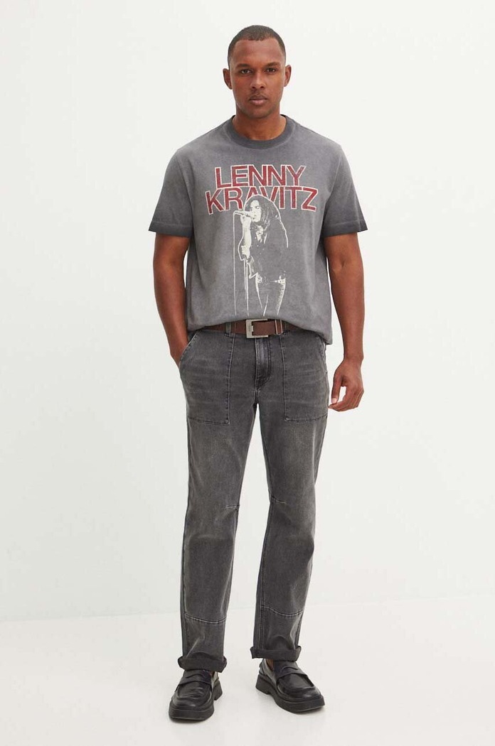 T-shirt bawełniany męski Lenny Kravitz kolor szary RS24-TSMC70 szary RS24